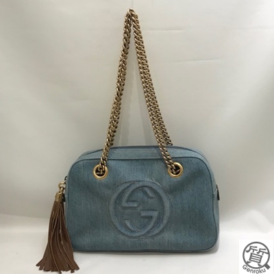 グッチ  　デニム　フリンジ　チェーンショルダーバッグ